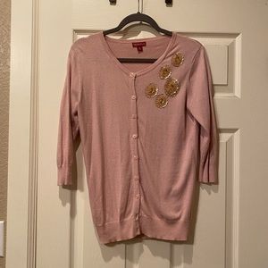Pink cardigan with gold sequin embellishment, size medium